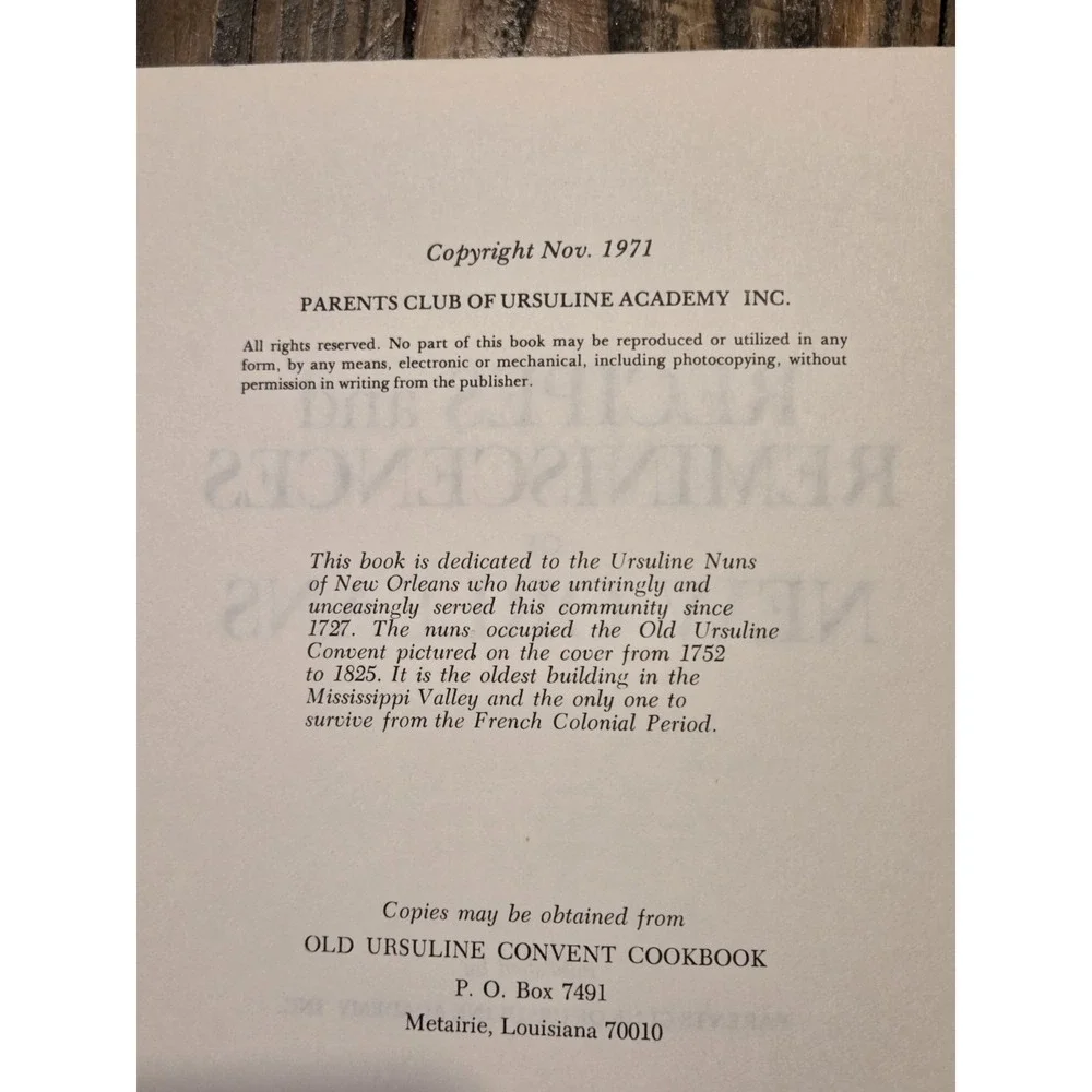 Recipes and Reminiscences of New Orleans- Cookbook of the Month Club- 1980 Print